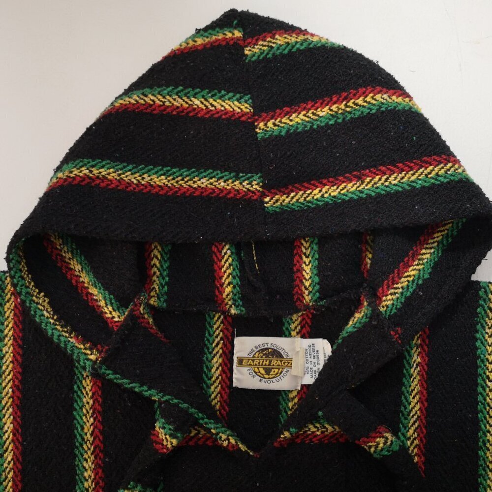 Earth Ragz Baja Men's Size Large Black with Jamaican Colors Hoodie - Picture 4 of 10